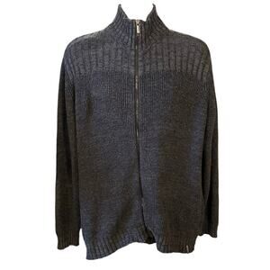 Calvin Klein Dark Gray Full Zip Front Mock Neck Sweater Cardigan Size XL